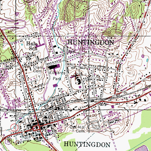 Topographic Map of Huntingdon Junior High School, TN