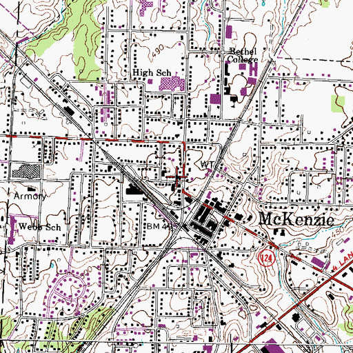 Topographic Map of McKenzie First Baptist Church, TN