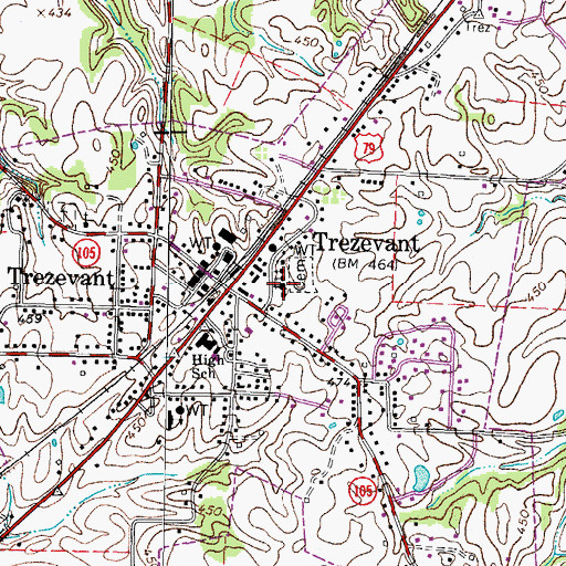 Topographic Map of Trezevant First Baptist Church, TN