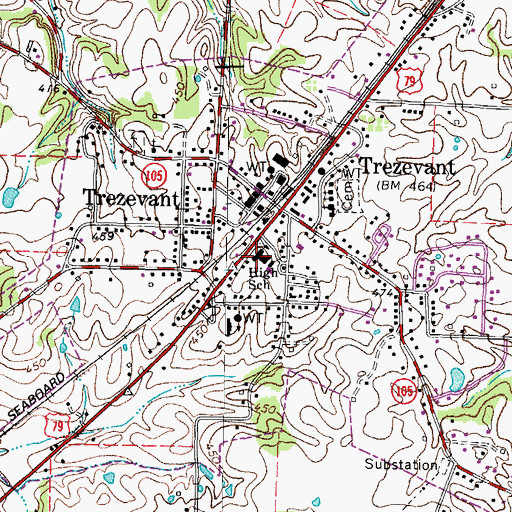 Topographic Map of Trezevant High School, TN