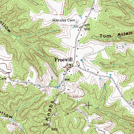 Topographic Map of Freewill School (historical), TN
