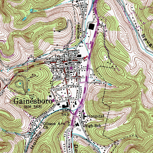 Topographic Map of Gainesboro First Baptist Church, TN