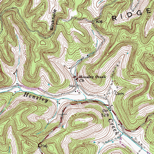 Topographic Map of Hensley Creek School (historical), TN