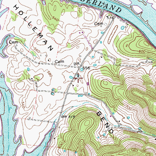 Topographic Map of Hollimans Bend School (historical), TN