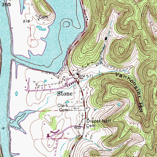 Topographic Map of Stone School (historical), TN