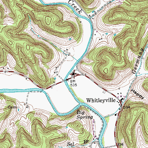 Topographic Map of Whitleyville School (historical), TN