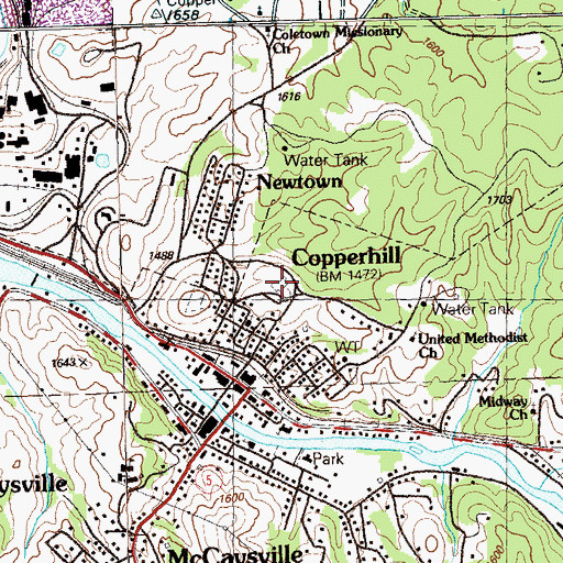 Topographic Map of Copperhill School (historical), TN