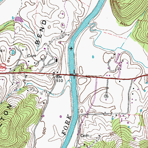 Topographic Map of Benton McMillian Memorial Bridge, TN