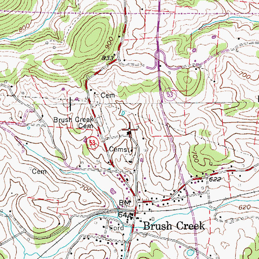 Topographic Map of Brush Creek School (historical), TN