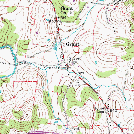 Topographic Map of Grant Baptist Church, TN