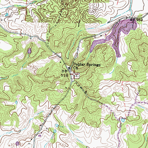 Topographic Map of Poplar Springs Cemetery, TN