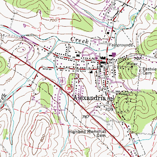 Topographic Map of Alexandria School, TN