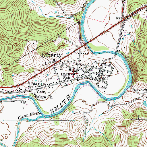 Topographic Map of Liberty High School (historical), TN