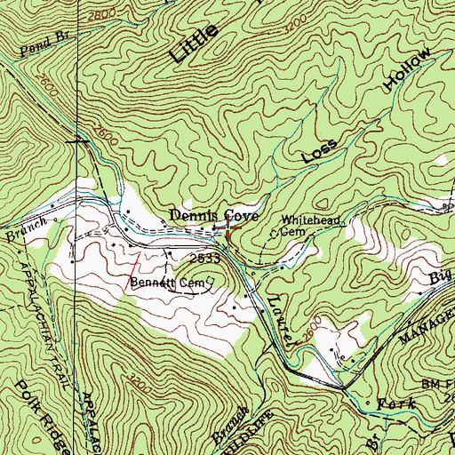 Topographic Map of Dennis Cove School (historical), TN