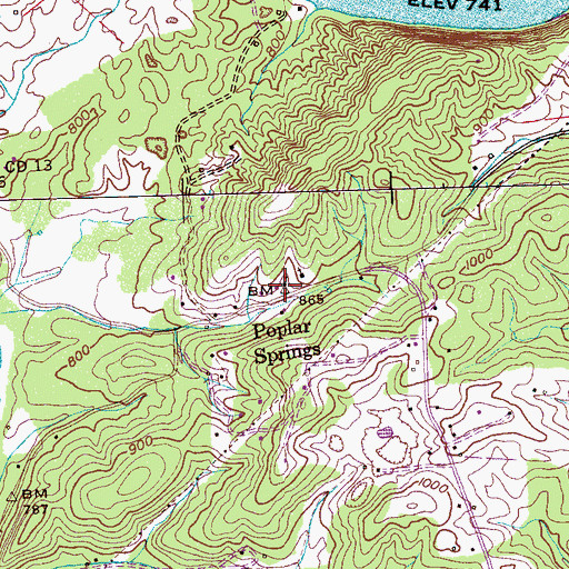 Topographic Map of Poplar Springs School (historical), TN
