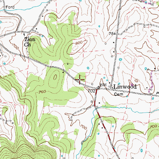 Topographic Map of Linwood Baptist Church, TN