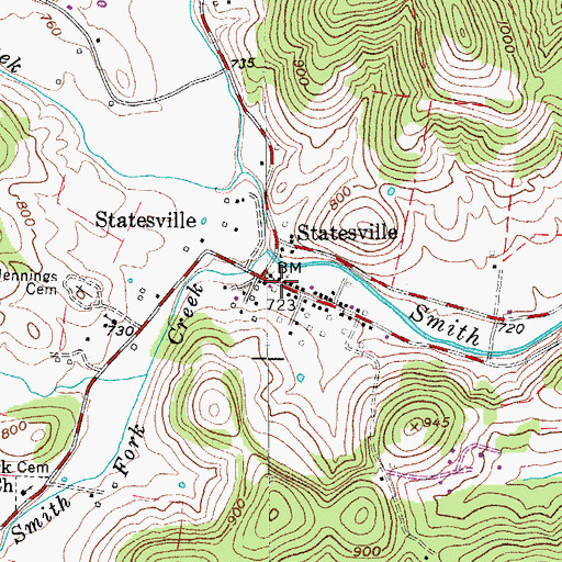 Topographic Map of Statesville Methodist Church, TN