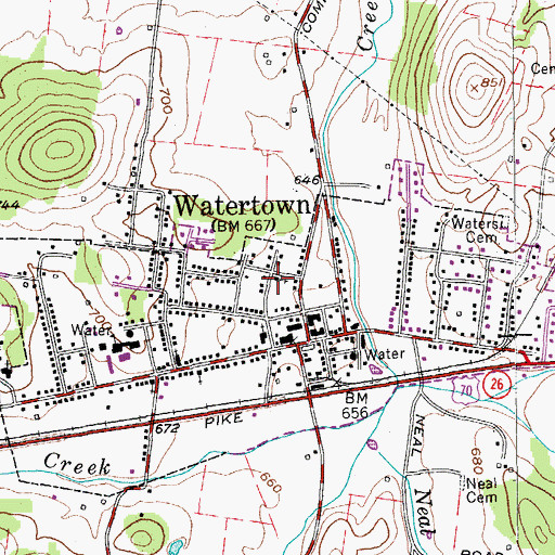 Topographic Map of Watertown Church of Christ, TN
