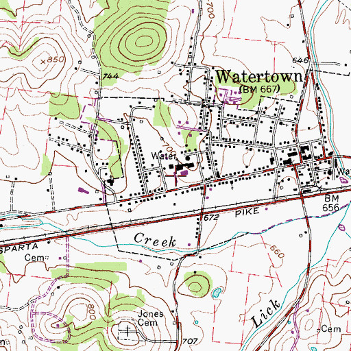Topographic Map of Watertown Elementary School, TN