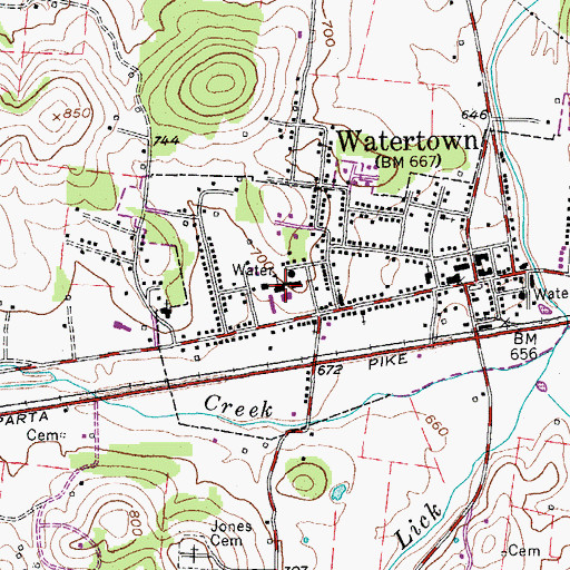 Topographic Map of Watertown High School, TN