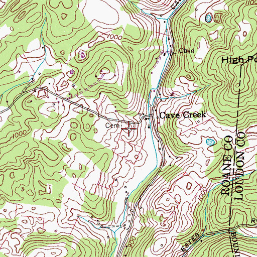 Topographic Map of Cave Creek Cemetery, TN