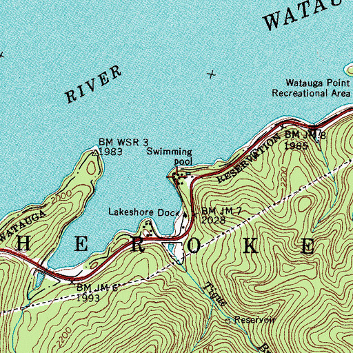 Topographic Map of Watauga Lakeshores Resort, TN