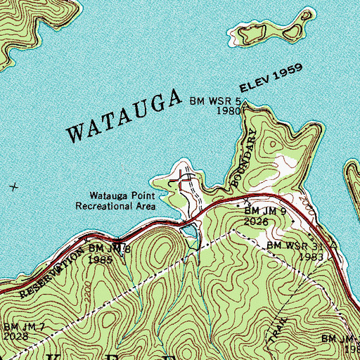 Topographic Map of Watauga Point Recreation Area, TN