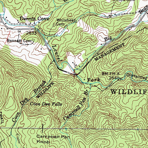 Topographic Map of Dennis Cove Campground, TN