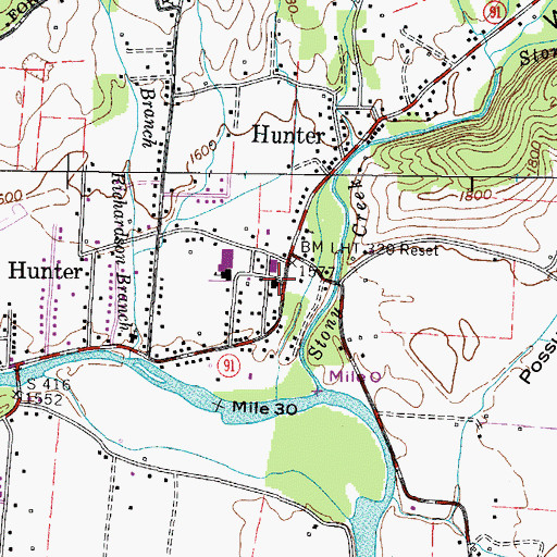 Topographic Map of Hunter First Baptist Church, TN