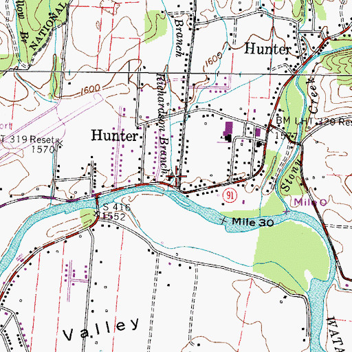 Topographic Map of Hunter Methodist Church, TN