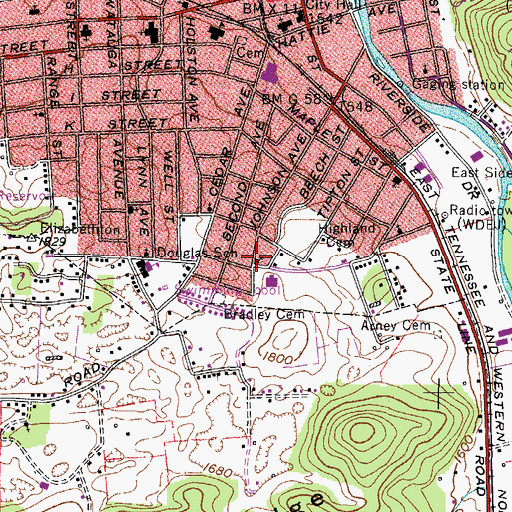 Topographic Map of Saint Paul Methodist Church, TN