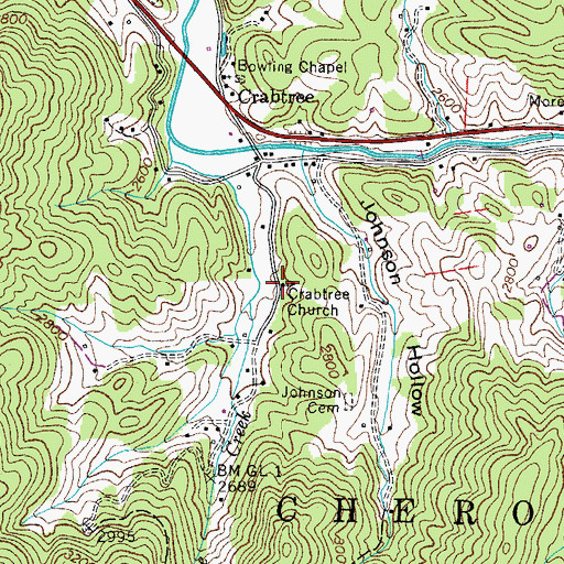 Topographic Map of Crabtree Church, TN