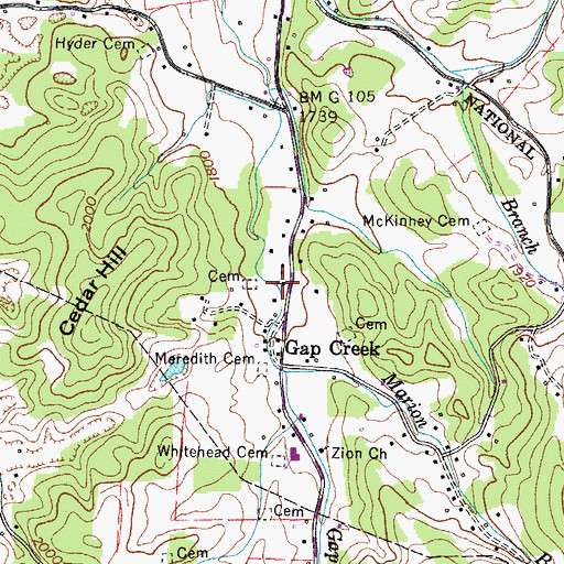 Topographic Map of Gap Creek Church, TN