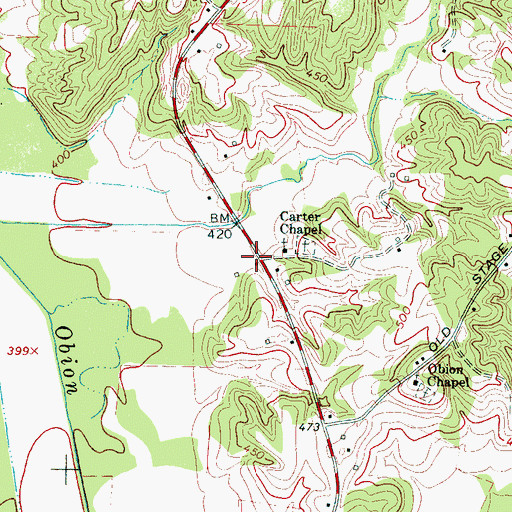Topographic Map of Carters Chapel, TN