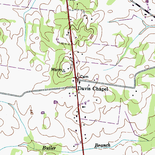 Topographic Map of Davis Chapel Cemetery, TN