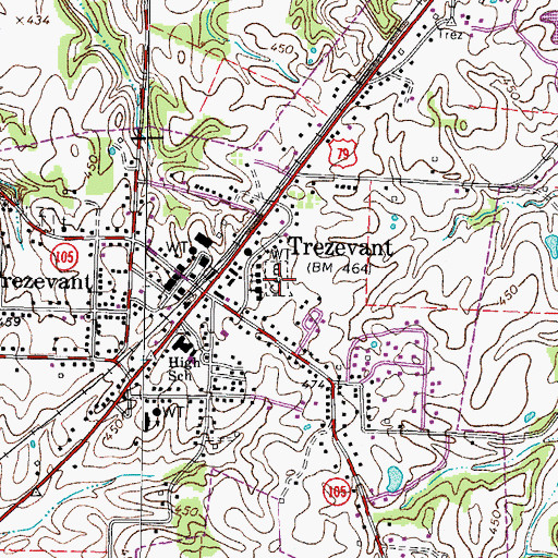 Topographic Map of Trezevant Cemetery, TN