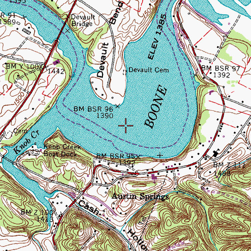 Topographic Map of Boone Lake, TN