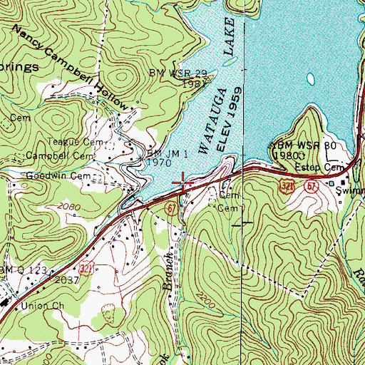 Topographic Map of Shook Branch, TN