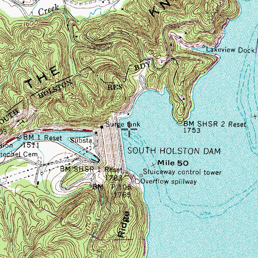 Topographic Map of South Holston Dam, TN