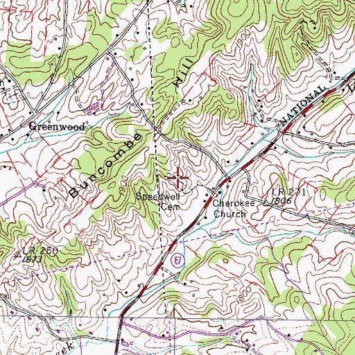 Topographic Map of Speedwell Cemetery, TN