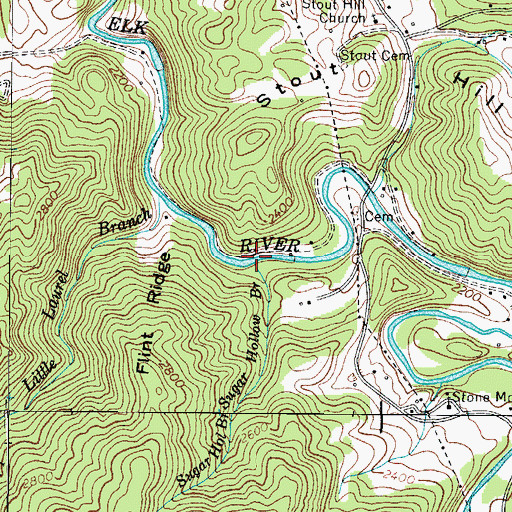 Topographic Map of Sugar Hollow Branch, TN