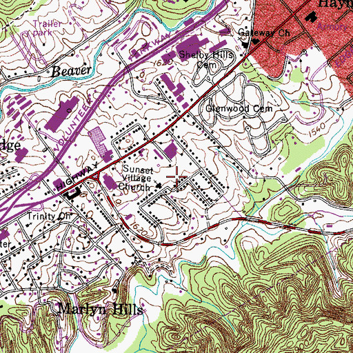 Topographic Map of Sunset Village Church, TN