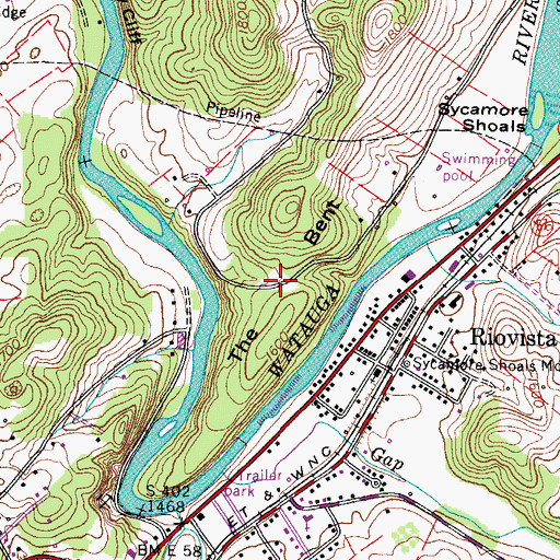 Topographic Map of The Bent, TN