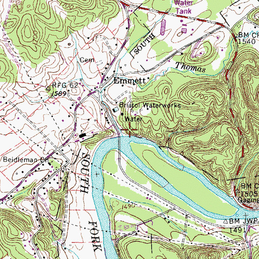 Topographic Map of Thomas Creek, TN