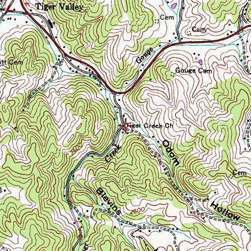 Topographic Map of Tiger Creek Church, TN