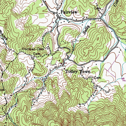 Topographic Map of Tolley Town, TN