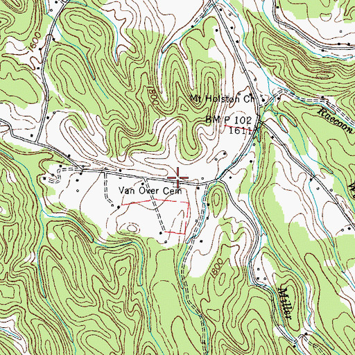 Topographic Map of Van Over Cemetery, TN