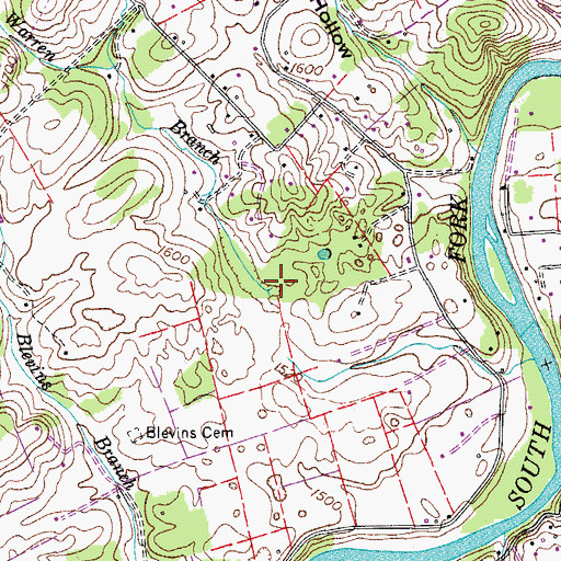 Topographic Map of Warren Branch, TN