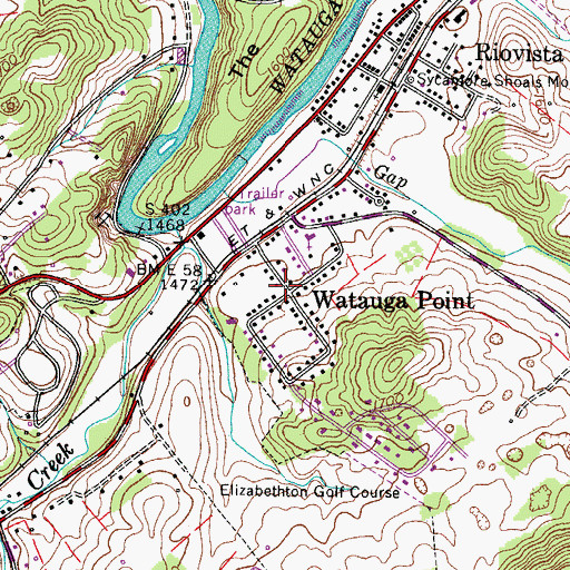 Topographic Map of Watauga Point, TN