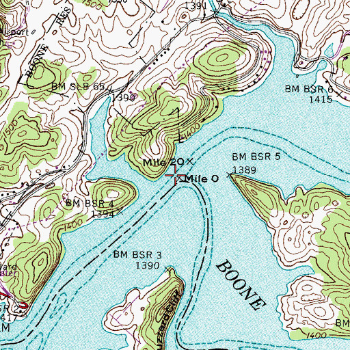 Topographic Map of Watauga River, TN